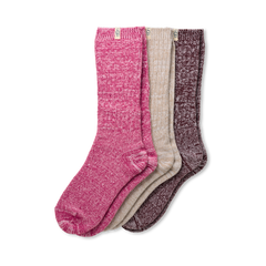 Women's Rib Knit Slouchy Crew 3 Pack in Chroma Pink/Putty/Wild Grape